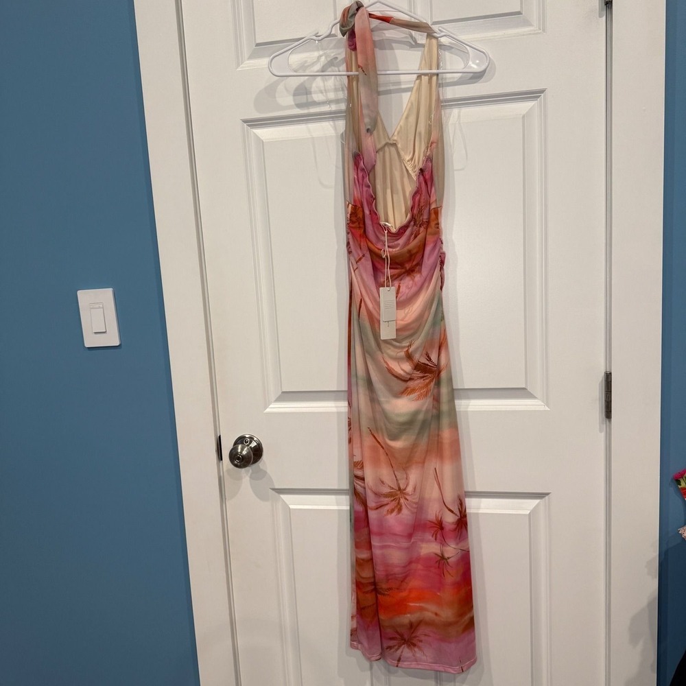 Altar'd State Tropical Sunset Palm Print Halter Midi/Maxi Dress Size Medium - Picture 8 of 9
